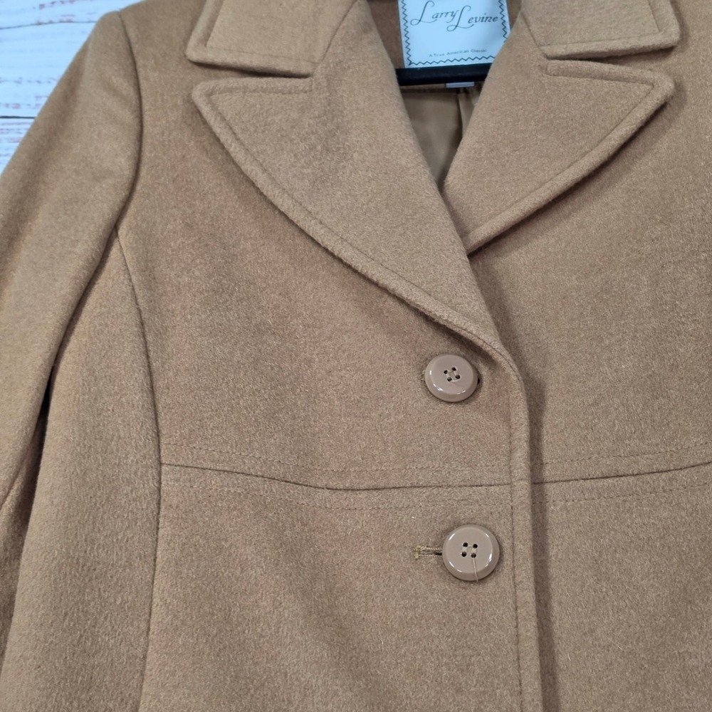 Larry Levine Wool Blend Coat Womens 6 Camel Tan Excellent Empire Waist Walking - Picture 5 of 13